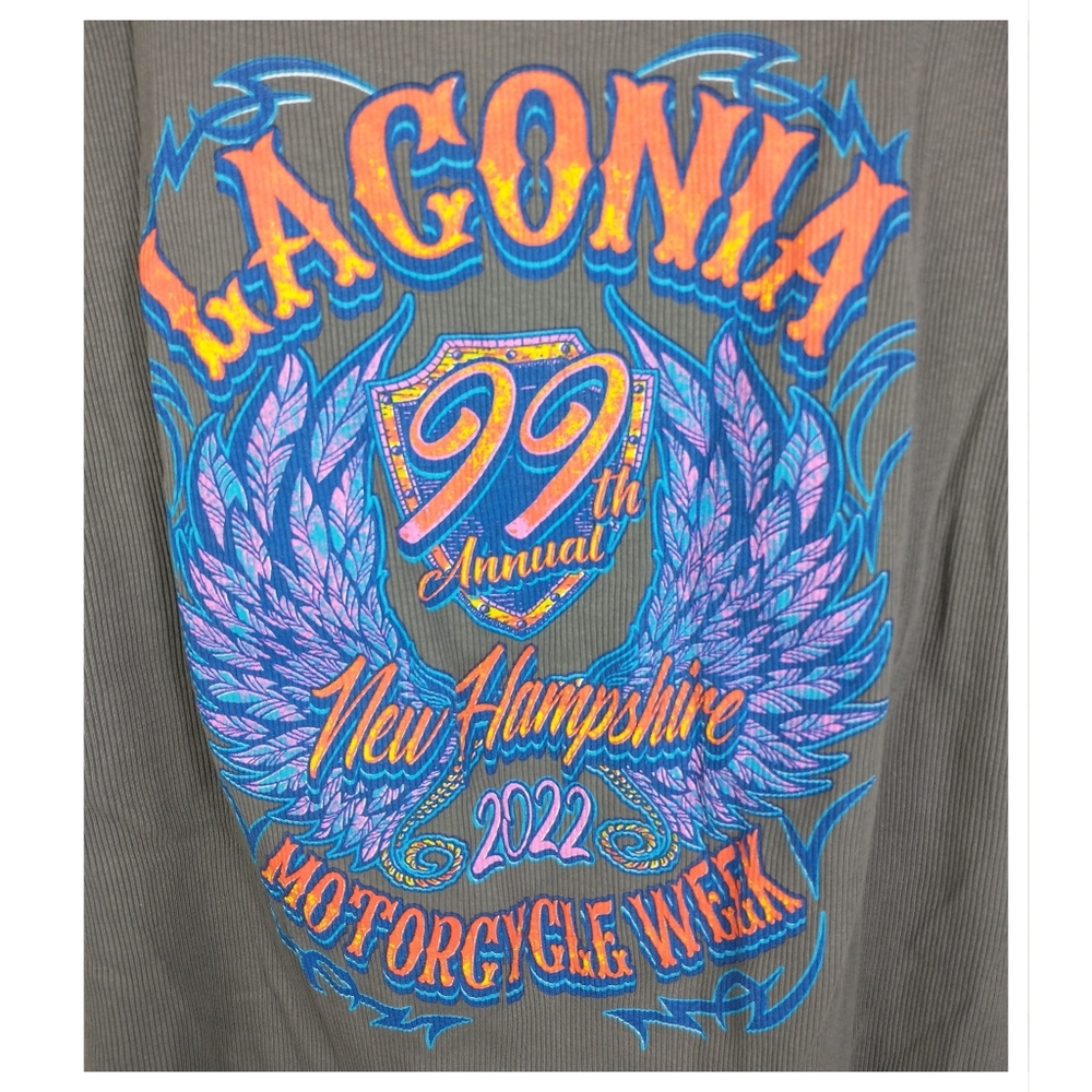 Womens Biker Tank Top Gray 2XL Laconia Motorcycle Week 2022 NH Ribbed Snaps - Picture 4 of 6